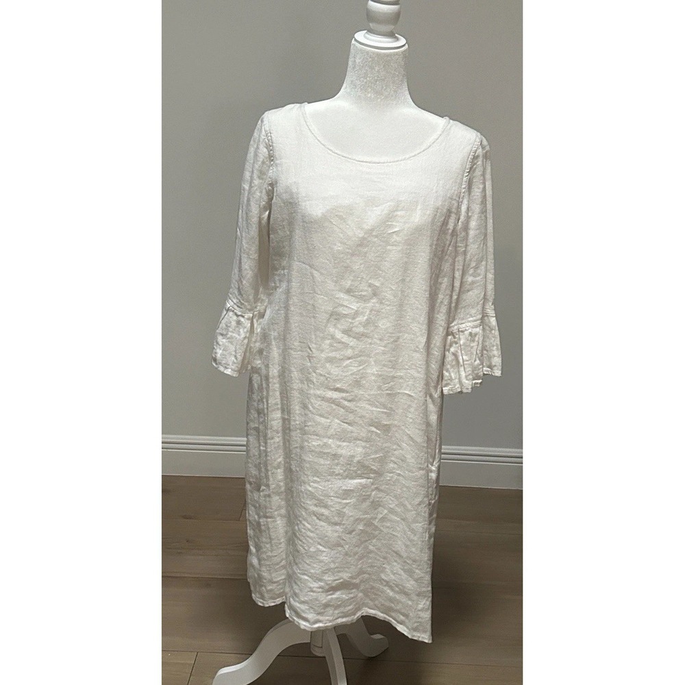 NWT Crown Linen Design 100% Linen Beige Summer Dress Sz Small Party Tropical